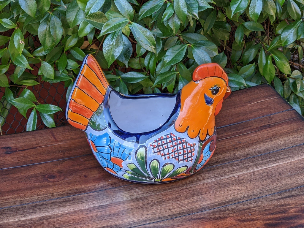 Chicken Flower Pot, Ceramic Talavera Planter, Handmade Mexican Pottery, Indoor Planter, Outdoor Pot, Colorful Home Decor, Small Planter Pot