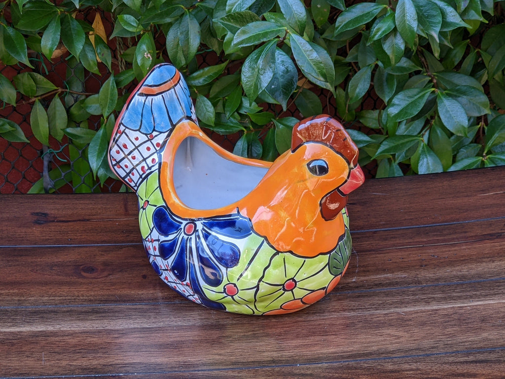 Chicken Flower Pot, Ceramic Talavera Planter, Handmade Mexican Pottery, Indoor Planter, Outdoor Pot, Colorful Home Decor, Small Planter Pot