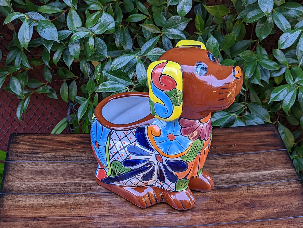 Cute Dog Flower Pot, Talavera Planter, Dog Decor, Flower Pots Outdoor, Dog Decorations, Handmade Mexican Talavera Pottery, Cute Dog Gifts