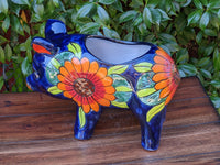 Sunflower Pig Planter Talavera Pottery Ships 9-1 | Use Ceramic Pig Flower Pot for Outdoor or Indoor Plants, Handmade Pig Gifts