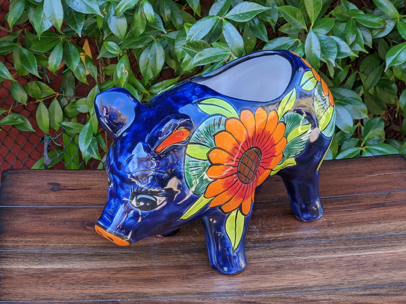 Ceramic Planter, Cute Pig Flower Pot, Pig Decor, Flower Pots Outdoor, Talavera Pottery, Handmade, Cute Pig Gift, Ceramic Pig Figurine