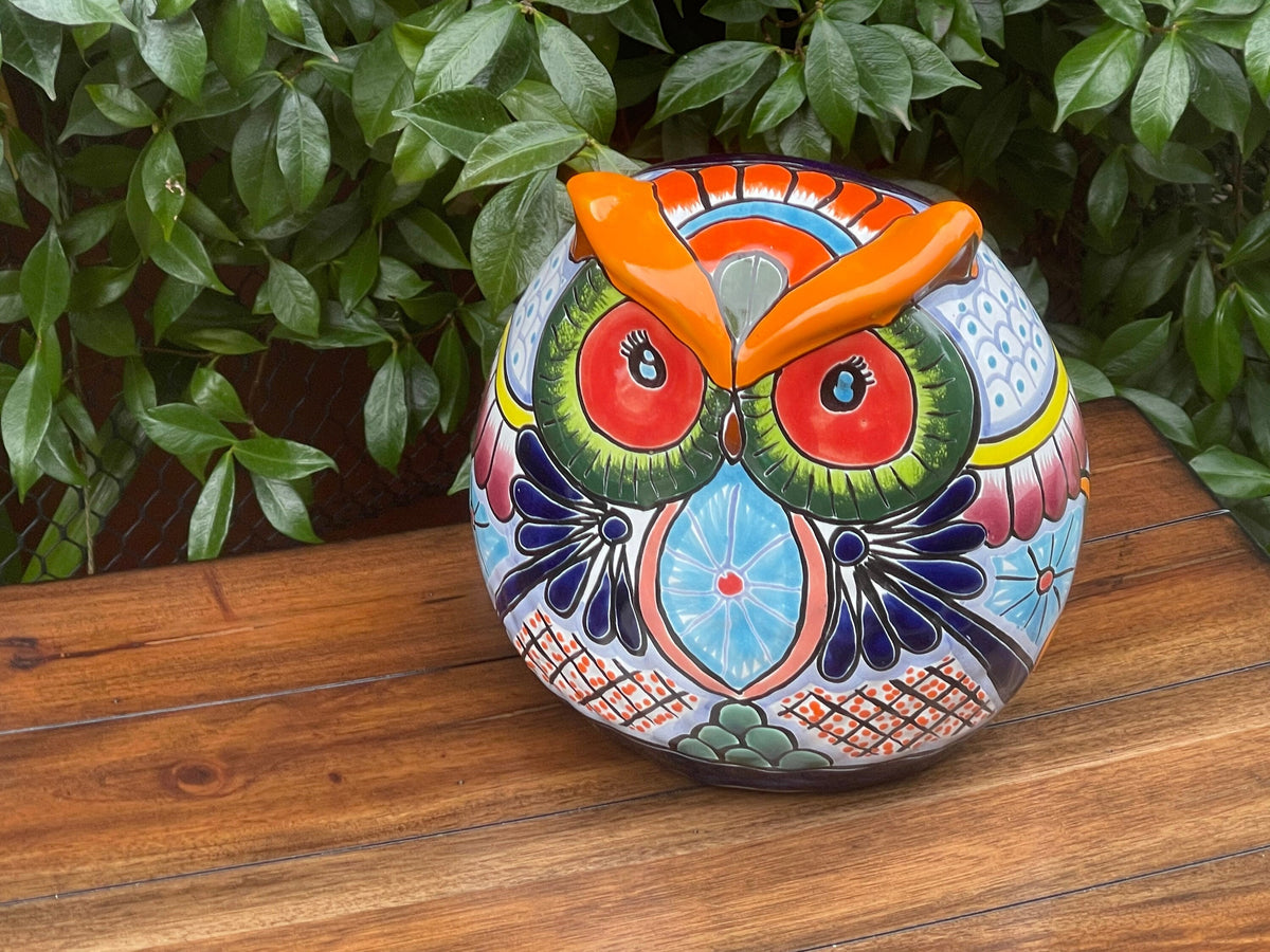 Owl Flower Pot, Talavera Ceramic Planter, Handmade  Pottery, Outdoor Garden Decor, Indoor Planter Home Decor, Unique Gift for Birders