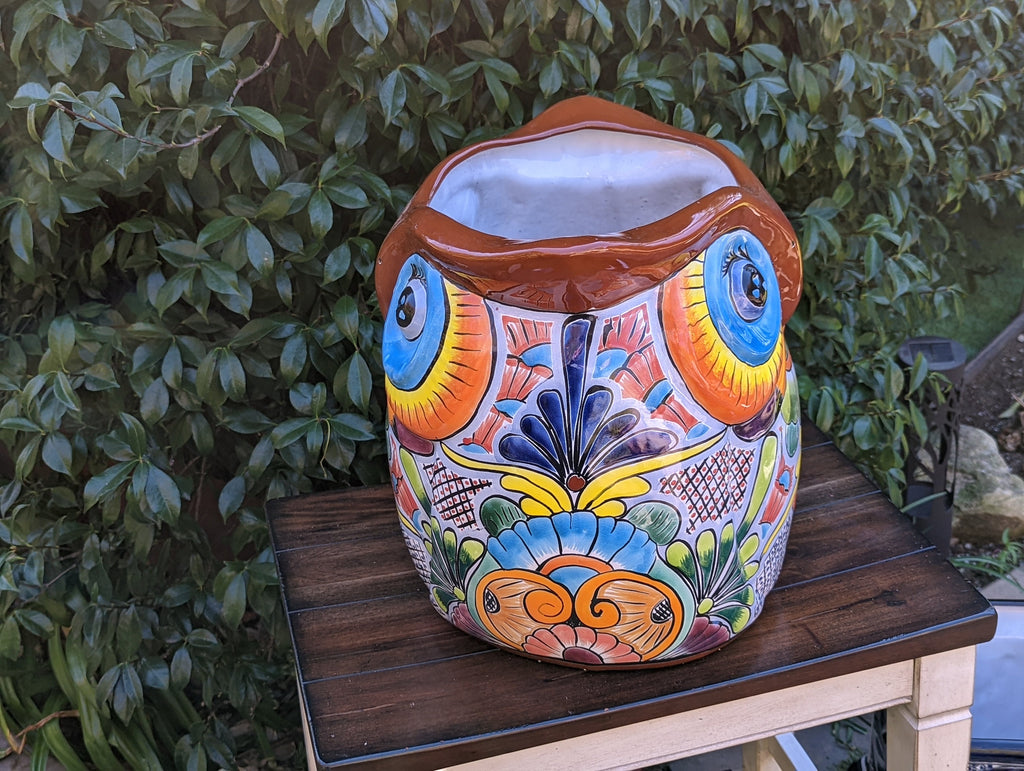 Gorgeous 14" Owl Flower Pot, Talavera Ceramic Planter, Handmade Pottery, Outdoor Garden Decor, Indoor Home Decor, Unique Gift for Birders