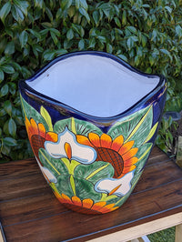 Colorful 13.5" Flower Pot, Talavera Ceramic Planter, Handmade Pottery, Outdoor Garden Decor, Indoor Home Decor, Unique Housewarming Gift