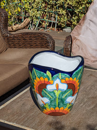 Colorful 13.5" Flower Pot, Talavera Ceramic Planter, Handmade Pottery, Outdoor Garden Decor, Indoor Home Decor, Unique Housewarming Gift