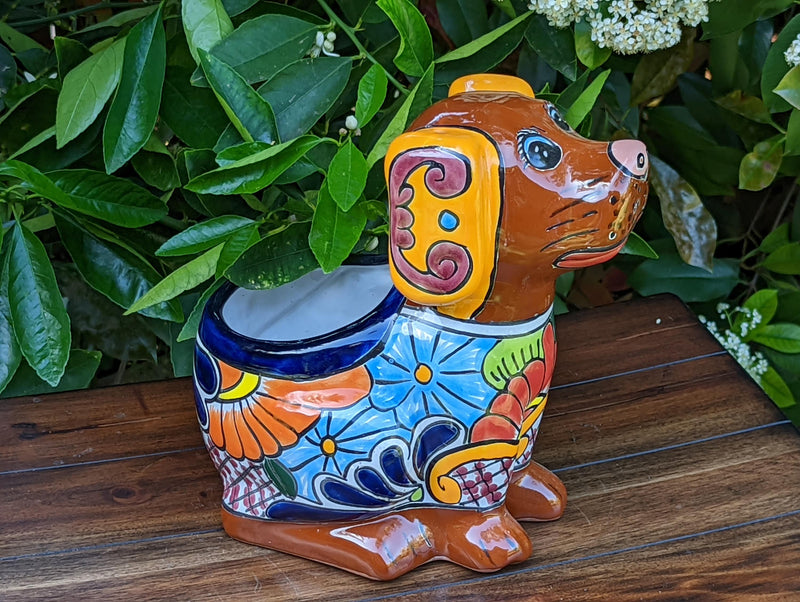 Cute Dog Flower Pot, Talavera Planter, Dog Decor, Flower Pots Outdoor, Dog Decorations, Handmade Mexican Talavera Pottery, Cute Dog Gifts