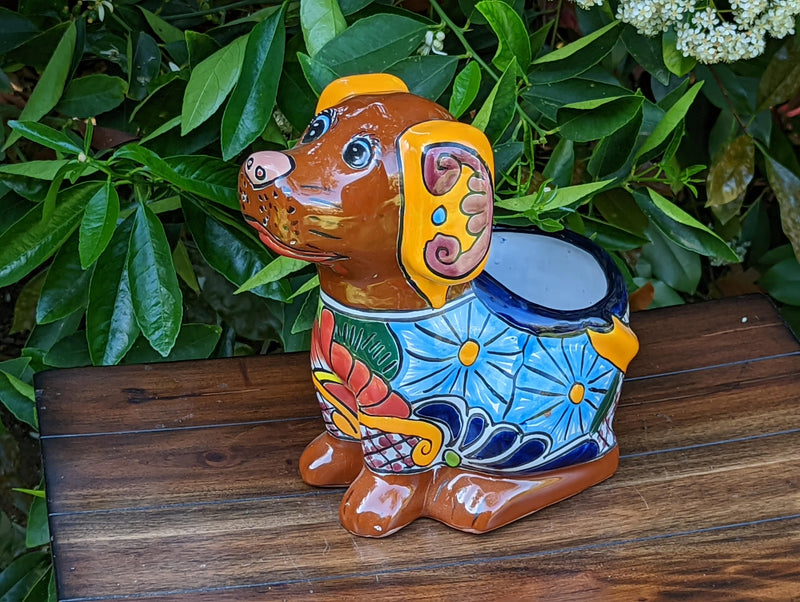 Cute Dog Flower Pot, Talavera Planter, Dog Decor, Flower Pots Outdoor, Dog Decorations, Handmade Mexican Talavera Pottery, Cute Dog Gifts