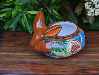 Rabbit Flower Pot, Colorful Talavera Pottery, Ceramic Planter, Indoor Home Decor, Outdoor Garden Decor, Hand Painted Rabbit Yard Decor