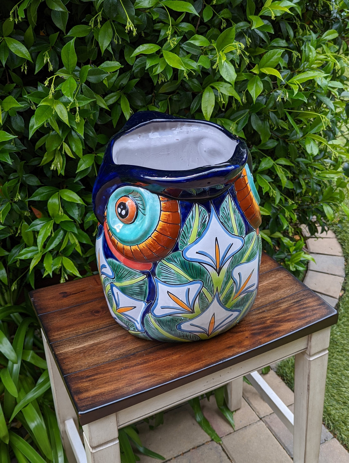 Gorgeous 14" Owl Flower Pot, Ceramic Planter is Handmade Talavera Pottery for Outdoor Garden Decor, Unique Housewarming Gift