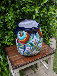 Gorgeous 14" Owl Flower Pot, Ceramic Planter is Handmade Talavera Pottery for Outdoor Garden Decor, Unique Housewarming Gift