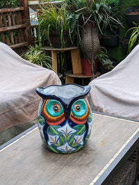 Gorgeous 14" Owl Flower Pot, Ceramic Planter is Handmade Talavera Pottery for Outdoor Garden Decor, Unique Housewarming Gift