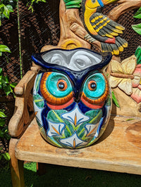 Gorgeous 14" Owl Flower Pot, Ceramic Planter is Handmade Talavera Pottery for Outdoor Garden Decor, Unique Housewarming Gift