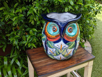 Gorgeous 14" Owl Flower Pot, Ceramic Planter is Handmade Talavera Pottery for Outdoor Garden Decor, Unique Housewarming Gift