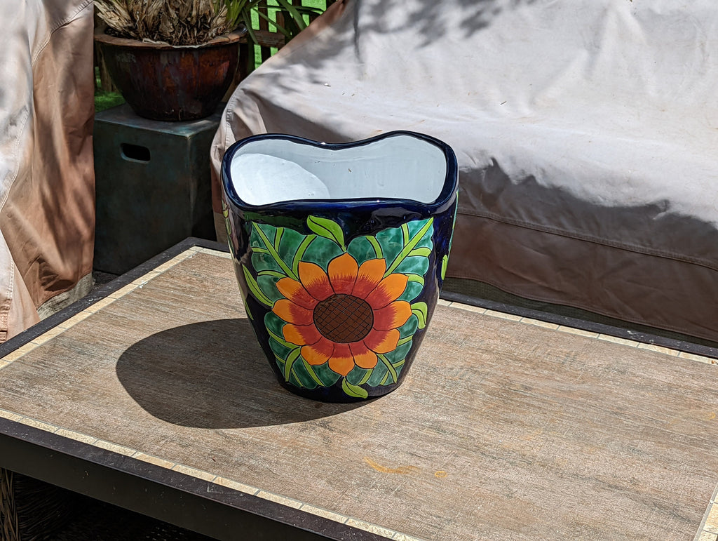 Colorful 13.5" Sunflower Pot, Talavera Ceramic Planter, Handmade Pottery, Outdoor Garden Decor, Indoor Home Decor, Unique Housewarming Gift