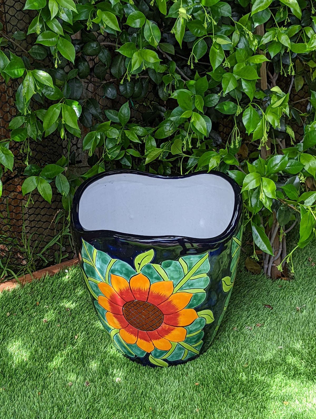 Colorful 13.5" Sunflower Pot, Talavera Ceramic Planter, Handmade Pottery, Outdoor Garden Decor, Indoor Home Decor, Unique Housewarming Gift