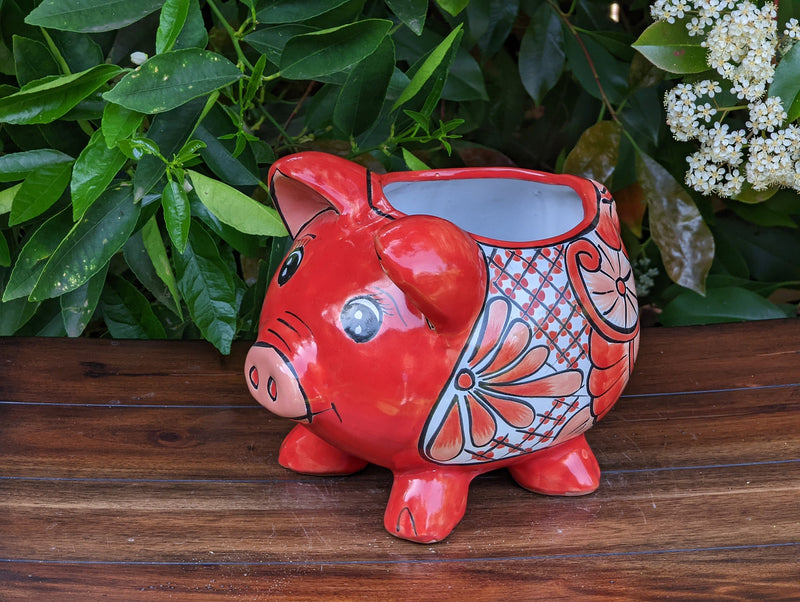 Pig Planter, Talavera Pottery, Ceramic Pig Flower Pot, Home Decor, Small Indoor Outdoor Sunflower Pot, Mexican Pottery, Handmade, Pig Gift