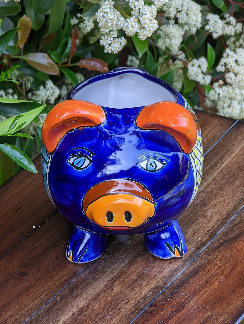 Pig Planter, Talavera Pottery, Ceramic Pig Flower Pot, Home Decor, Small Indoor Outdoor Sunflower Pot, Mexican Pottery, Handmade, Pig Gift