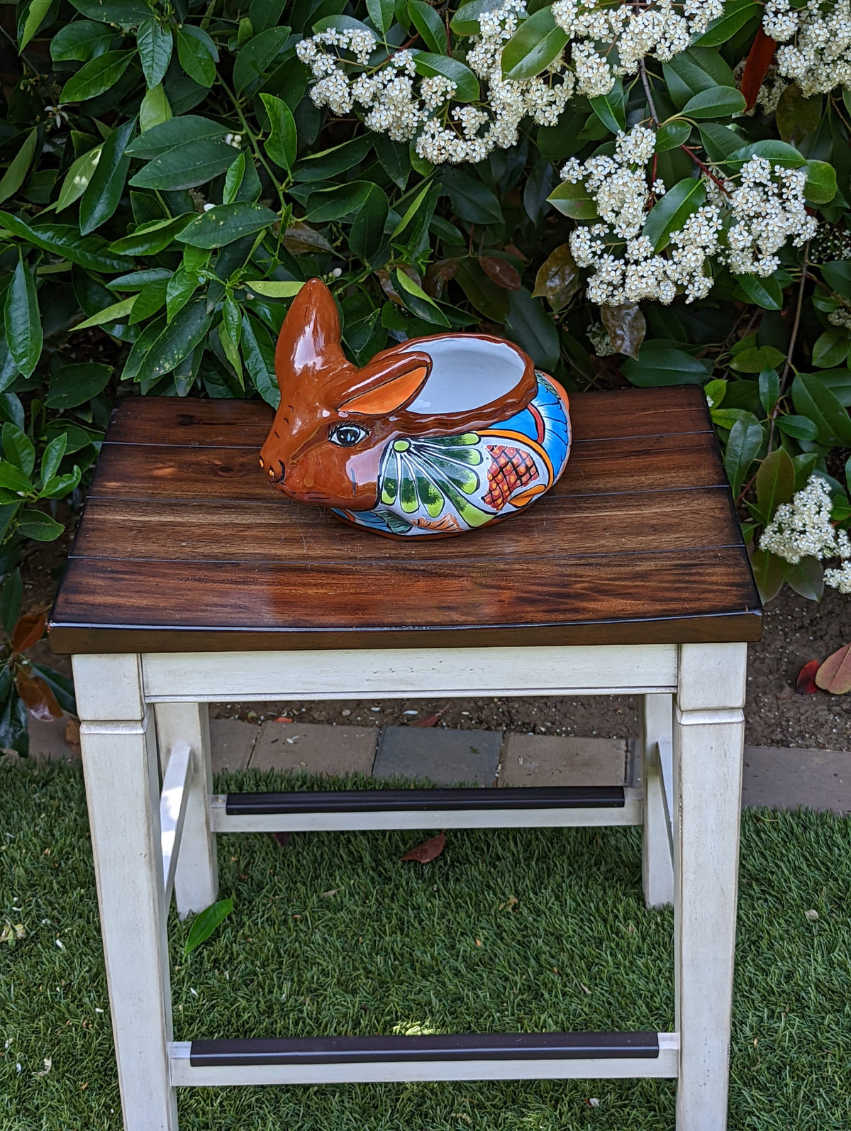 Rabbit Flower Pot, Colorful Talavera Pottery, Ceramic Planter, Indoor Home Decor, Outdoor Garden Decor, Hand Painted Rabbit Yard Decor