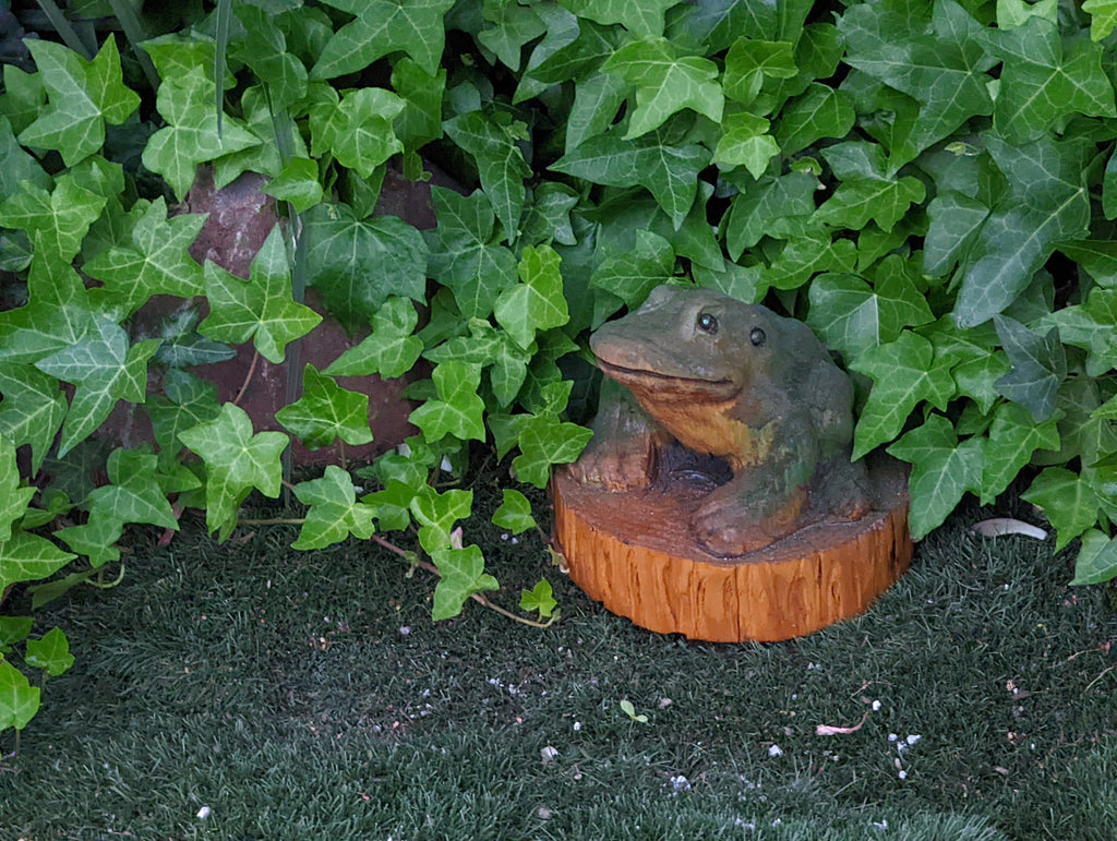 Frog Garden Decor & Yard Art, Original Wooden Chainsaw Sculpture, Unique Frog Home Decor, Porch Figurine and Statue, Handmade in Texas