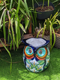 Gorgeous 14" Owl Flower Pot, Ceramic Planter is Handmade Talavera Pottery for Outdoor Garden Decor, Unique Housewarming Gift