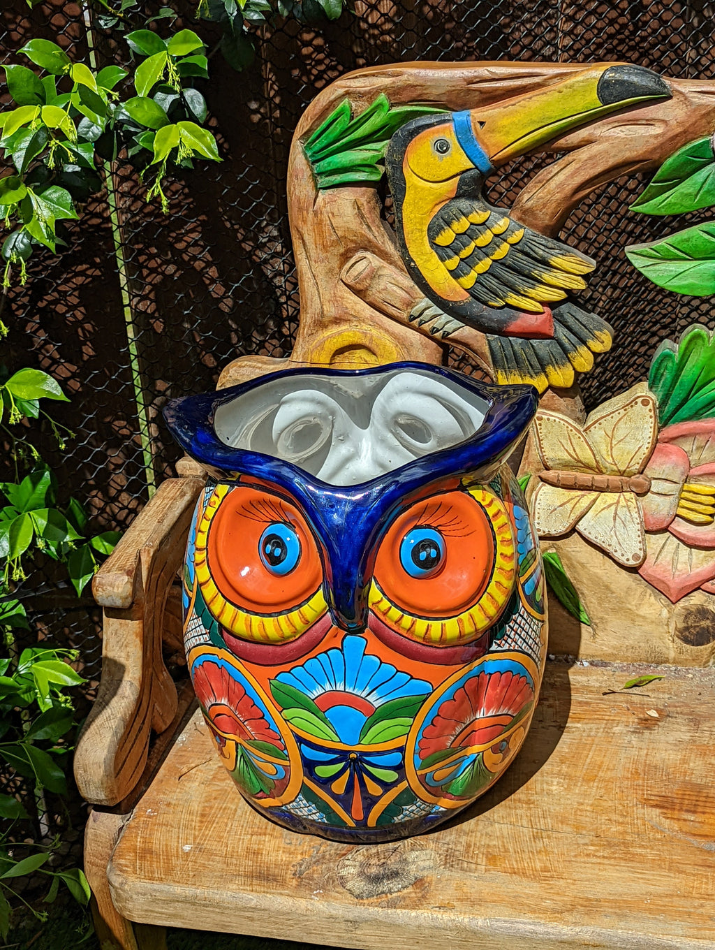 Gorgeous 14" Owl Flower Pot, Talavera Ceramic Planter, Handmade Pottery, Outdoor Garden Decor, Indoor Home Decor, Unique Gift for Birders