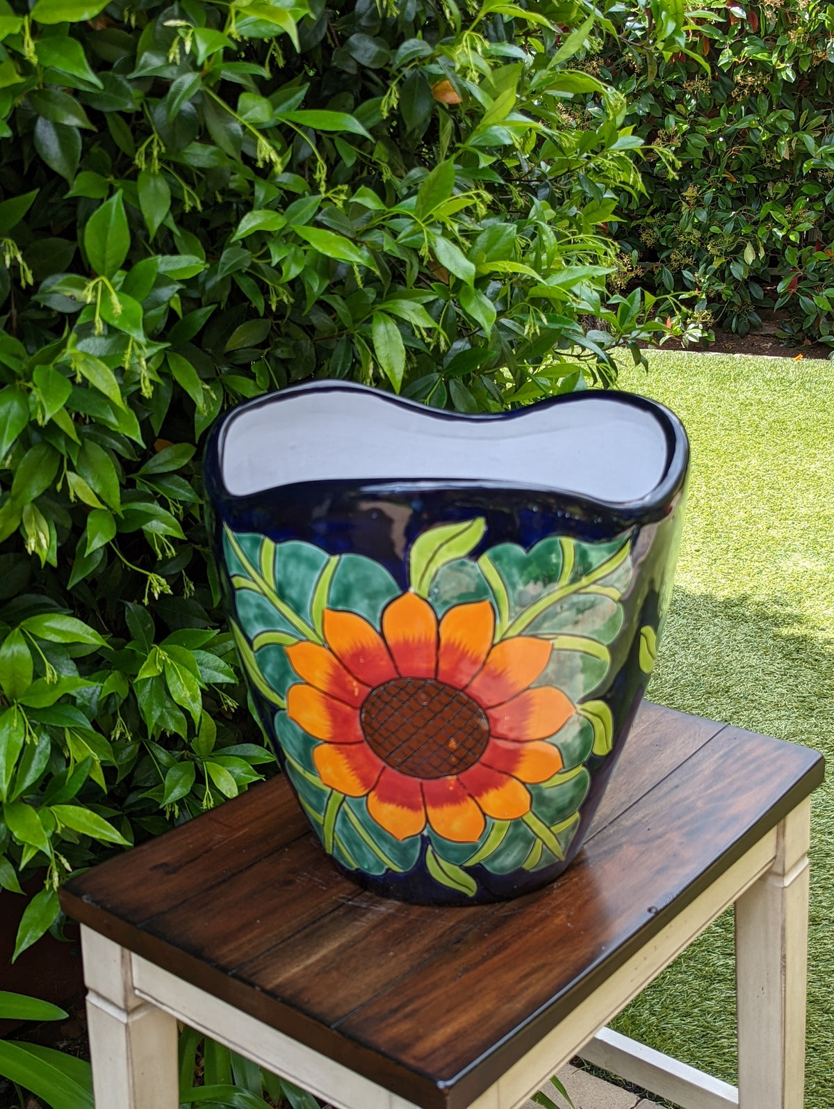 Colorful 13.5" Sunflower Pot, Talavera Ceramic Planter, Handmade Pottery, Outdoor Garden Decor, Indoor Home Decor, Unique Housewarming Gift