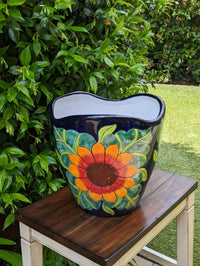Colorful 13.5" Sunflower Pot, Talavera Ceramic Planter, Handmade Pottery, Outdoor Garden Decor, Indoor Home Decor, Unique Housewarming Gift