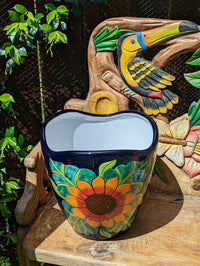 Colorful 13.5" Sunflower Pot, Talavera Ceramic Planter, Handmade Pottery, Outdoor Garden Decor, Indoor Home Decor, Unique Housewarming Gift