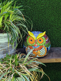 Owl Planter, Ceramic Flower Pot, Talavera Mexico Pottery, Colorful Indoor or Outdoor Owl Decor, Owl Gift figurine, Plant Pot, Home Decor