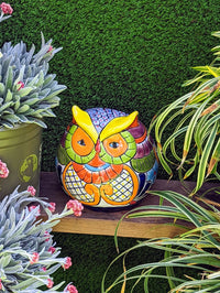 Owl Planter, Ceramic Flower Pot, Talavera Mexico Pottery, Colorful Indoor or Outdoor Owl Decor, Owl Gift figurine, Plant Pot, Home Decor