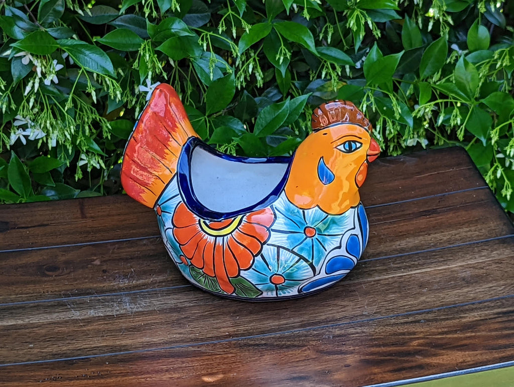 Chicken Flower Pot, Ceramic Talavera Planter, Handmade Mexican Pottery, Indoor Planter, Outdoor Pot, Colorful Home Decor, Small Planter Pot