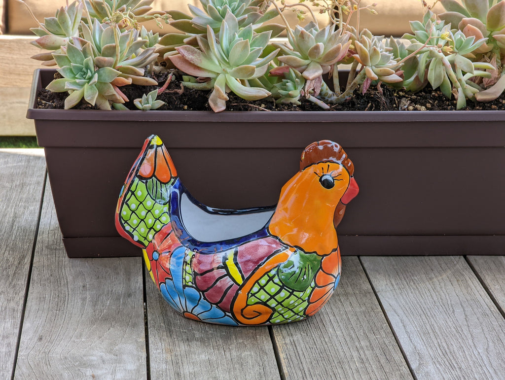 Chicken Flower Pot, Ceramic Talavera Planter, Handmade Mexican Pottery, Indoor Planter, Outdoor Pot, Colorful Home Decor, Small Planter Pot