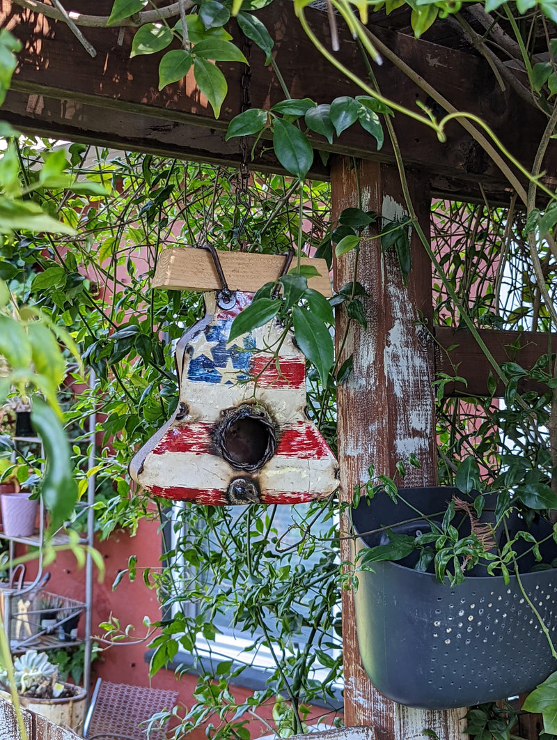 Metal Birdhouse, Unique Patriotic Liberty Bell Style, Outdoor or Indoor, Decorative Birdhouse Decor, Handmade in Mexico