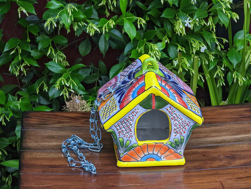 Ceramic Bird Feeder, Talavera Pottery, Decorative Outdoor Hanging Feeder Station, Handmade Mexican Pottery, Attract Wild Birds