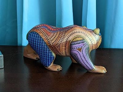 Bear Alebrije Figurine, Handmade Home Decor, Folk Art from Oaxaca Mexico, Original Wood Sculpture, Carved Animals, Unique Bear Statue Gif