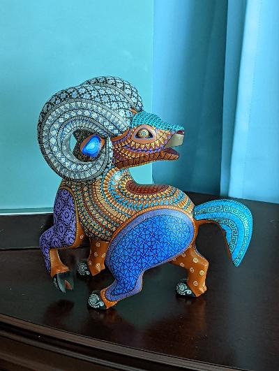 Ram Alebrije Figurine, Handmade Home Decor, Folk Art from Oaxaca Mexico, Original Wood Sculpture, Carved Animals, Unique Ram Statue Gift