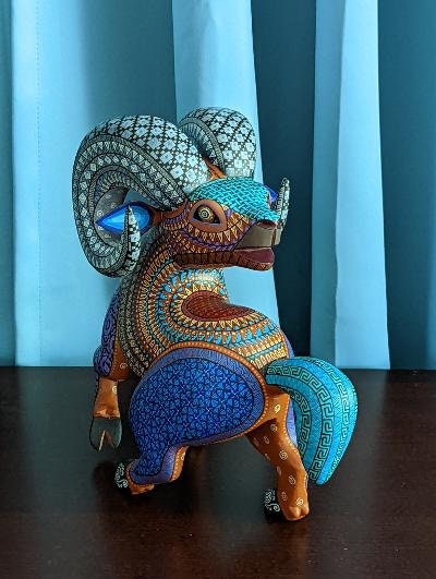 Ram Alebrije Figurine, Handmade Home Decor, Folk Art from Oaxaca Mexico, Original Wood Sculpture, Carved Animals, Unique Ram Statue Gift