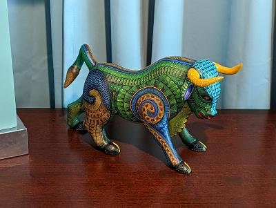 Bull Alebrije, Oaxaca Mexico Folk Art, Handmade Home Decor, Original Wood Sculpture, Carved Animal, Unique Gift, Genuine Original