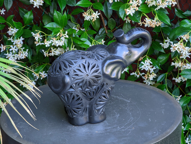 Stunning Elephant Home Decor, Barro Negro, Black Clay, Handmade Mexican Pottery from San Bartolo near Oaxaca, Mexico