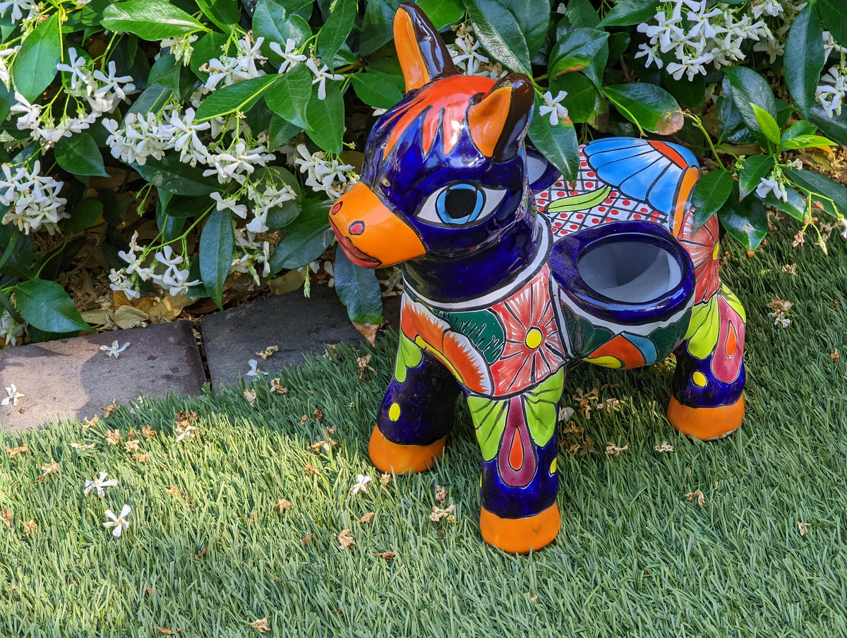 Cute Donkey Planter, Talavera Pottery, Planter Pot Decoration for Indoor Outdoor Home Decor, Handmade Mexican Burro Flower Pot