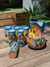 Talavera Ceramic Pitcher & Six Glasses, Handmade Talavera Pottery, Ceramic Water Pitcher Set for the Kitchen or Dining Room, Mexican Pottery