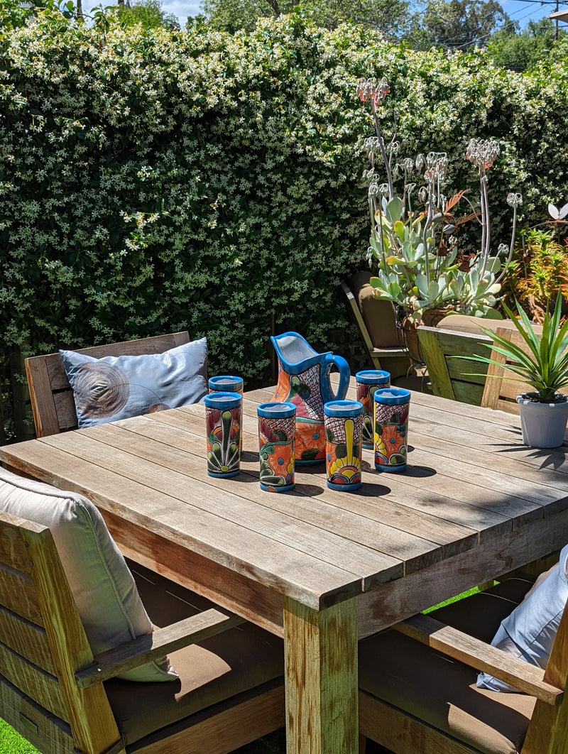 Talavera Ceramic Pitcher & Six Glasses, Handmade Talavera Pottery, Ceramic Water Pitcher Set for the Kitchen or Dining Room, Mexican Pottery