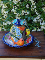 Ceramic Bird Feeder, Talavera Pottery, Decorative Outdoor Hanging Feeder Station w Chain, Handmade Mexican Pottery, Attract Wild Birds