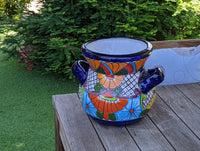 Colorful 10.5" Round Planter, Talavera Ceramic Flower Pot, Handmade Pottery, Outdoor Garden Decor, Indoor Home Decor, Unique Gift