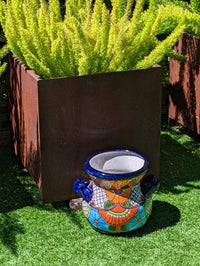 Colorful 10.5" Round Planter, Talavera Ceramic Flower Pot, Handmade Pottery, Outdoor Garden Decor, Indoor Home Decor, Unique Gift