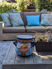 Colorful 10.5" Round Planter, Talavera Ceramic Flower Pot, Handmade Pottery, Outdoor Garden Decor, Indoor Home Decor, Unique Gift