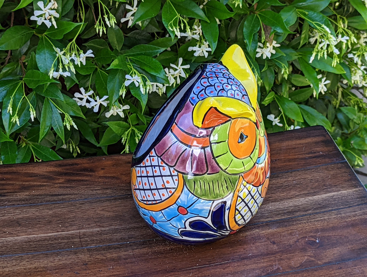 Owl Planter, Ceramic Flower Pot, Talavera Mexico Pottery, Colorful Indoor or Outdoor Owl Decor, Owl Gift figurine, Plant Pot, Home Decor