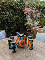 Talavera Ceramic Pitcher & Six Glasses, Handmade Talavera Pottery, Ceramic Water Pitcher Set for the Kitchen or Dining Room, Mexican Pottery