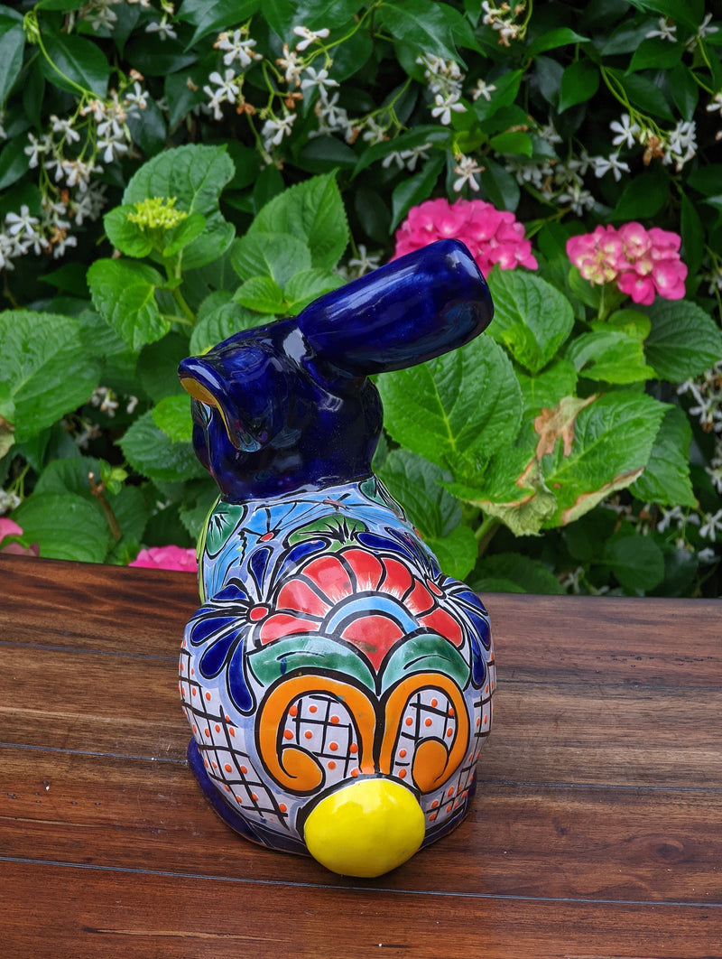 Rabbit Garden Decor, Cute Ceramic Rabbit Gift, Yard & Garden Art, Talavera Pottery, Handmade, Hand Painted, Rabbit Yard Decoration