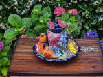 Ceramic Bird Feeder, Talavera Pottery, Decorative Outdoor Hanging Feeder Station w Chain, Handmade Mexican Pottery, Attract Wild Birds